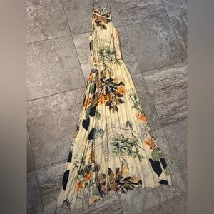 Tropical Floral Neutral Tones Beige Sleeveless Maxi Dress